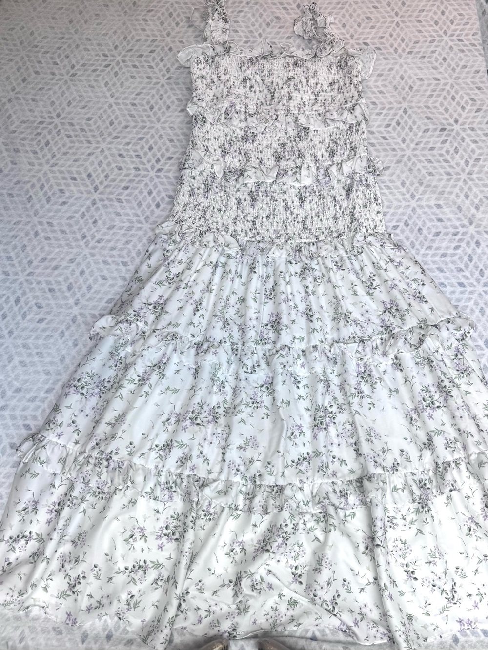 Antonio Melani Floral Smocked Fitted to Hips Dress Ruffle Cottagecore S8 - Picture 12 of 14